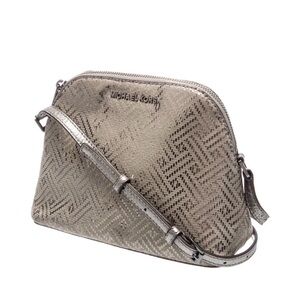 Michael Kors Emmy Medium Dome Crossbody Metallic Perforated Silver Bag
